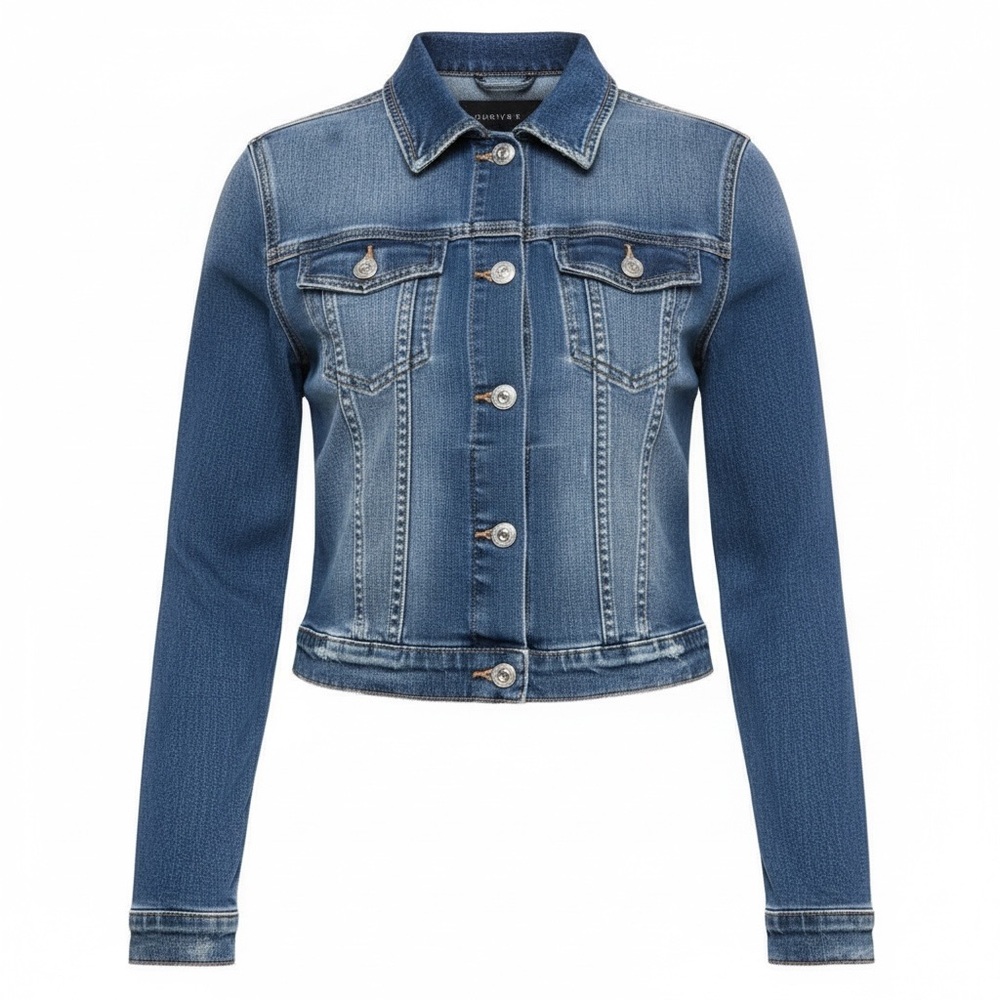 Forever 21 Contemporary Distressed Medium Blue Wash Jeans Jacket Size S